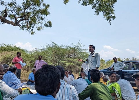 Local farmer E Lenin at a monthly meeting at Kalasapakkam. Photo: Author provided