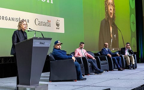 UNEP Executive Director Inger Andersen addresses the audience at INC4 Partnerships Day on April 23. Photo shared on @andersen_inger / X