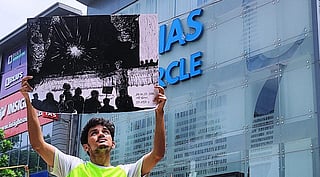 During a protest