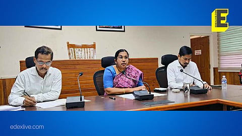Udupi DC Vidya Kumari K speaking to reporters