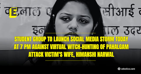 Student group to launch social media storm today at 7 pm against virtual witch-hunting of Pahalgam attack victim's wife, Himanshi Narwal