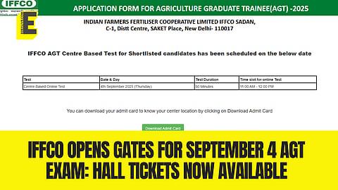 The Computer-Based Online Test for IFFCO Agricultural Graduate Trainees is set for Thursday, September 4, 2025.