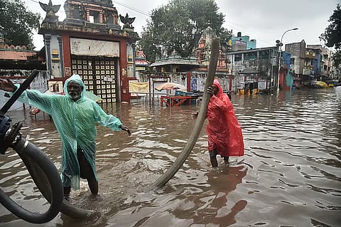 Waterlogging caused by heavy rains at Pattalam in Chennai on Monday, Dec 1, 2025