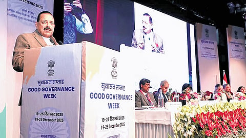Union Minister Jitendra Singh addresses a workshop in New Delhi on Thursday.