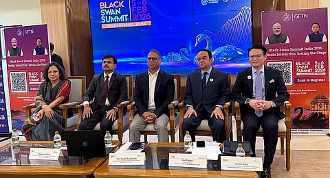 Additional chief secretary of Electronics and IT Vishal Kumar Dev (middle) briefing mediapersons in Bhubaneswar on Wednesday.
