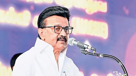 CM Stalin speaking at the thanksgiving ceremony on Tuesday