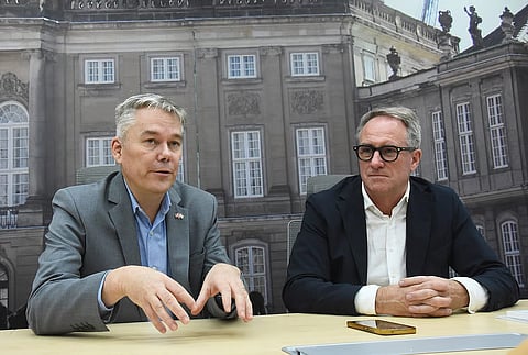 Jesper Bollerup Gade, General Manager, DI India Lars Sandahl Sørensen, CEO, Confederation of Danish Industry (DI) during the inauguration of its new office and workspace in Chennai on February 11, 2026, marking an expansion of its India operations.
