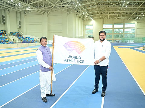 Odisha CM Mohan Charan Majhi receives World Athletics flag from Suryavanshi Suraj