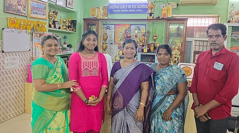 Dharsvini V, a student of Chennai Corporation Girls Higher Secondary School in Perambur.