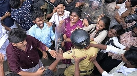 Image of protest against NEET exam cancellation.