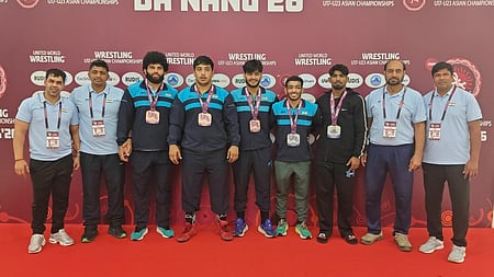Suraj Singh and Sagar Singh win silver as India secure five medals in Greco-Roman in the U23 Asian Wrestling Championships in the Greco-Roman category on the opening day of the competition at the Tien Son Sport Center in Da Nang, Vietnam, on Saturday. Photo credit: WFI