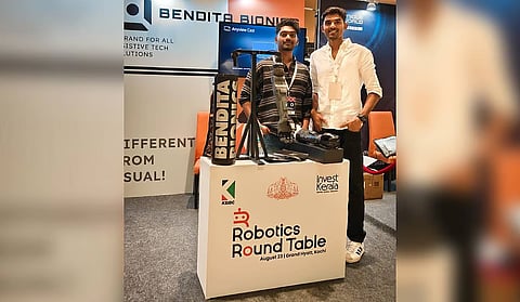 Founders Rover C Joseph (L) and Ashik Ansary M with the bionic arm ‘Angel Hand’.