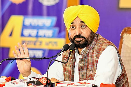 Chandigarh: Punjab Chief Minister Bhagwant Mann addresses a press conference in Chandigarh, describing the government’s journey over the past four years of the Mann administration, Monday, March 16, 2026. (Photo/IANS)
