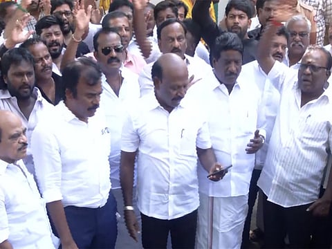 DMK students wing stages protest demanding arrest of TVK Minister Sarath