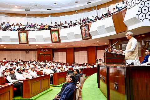 Mumbai: Maharashtra Governor Acharya Devvrat delivers a speech at the Vidhan Bhavan on the first day of the Budget Session of the State Legislative Assembly in Mumbai on Monday, February 23, 2026. (Photo: IANS/CMO)