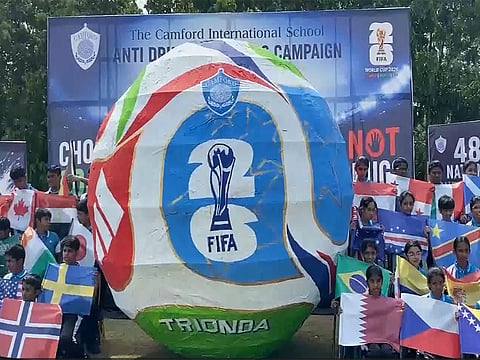 Coimbatore students build giant FIFA-themed football to drive ‘Choose Goals, Not Drugs’ campaign