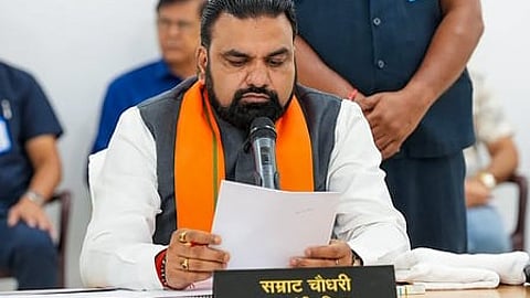 Patna: Bihar Chief Minister Samrat Choudhary listens to public grievances during the state-level