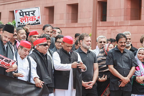 Congress MPs led by Priyanka Gandhi protest in Parliament over alleged police brutality on NEET student agitators, demand Amit Shah’s apology
