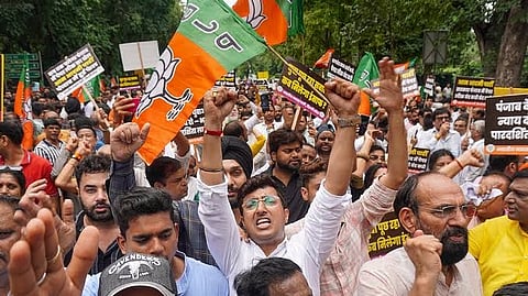Delhi BJP protests outside AAP office, demands Punjab education minister's resignation over paper leaks