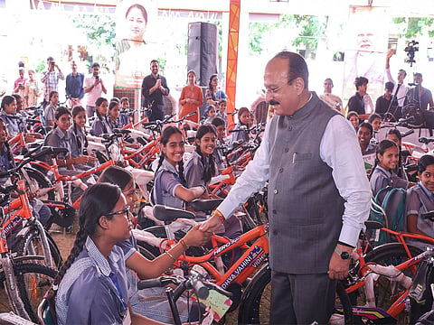 Delhi girl students get bicycles under Vidya Vahini Yojana