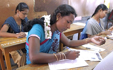 Transgender Swapnan writing group II exam conducted by the Tamil Nadu Public Service Commission (TNPSC) at Nirmala Girl Higher Secondary School in Madurai