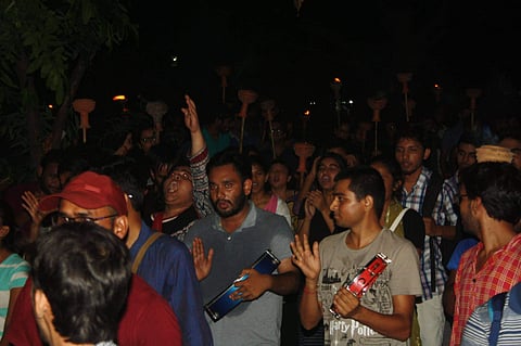 All India Student Association, Democratic Federation of India and the Student Federation of India joined together to fight the right wing ABVP/ Pic: Shafaq Khan/Facebook