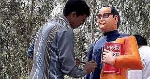 A freshly installed 5-feet-tall statue of the Dalit icon was installed in a Badaun village in saffron jacket but was promptly re-painted in blue after questions arose over the choice of a colour assoc