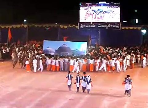 The school children enacting a scene from Babri Masjid incident