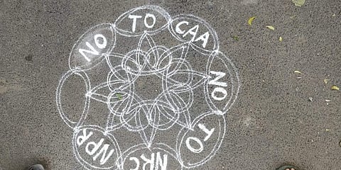 One of the kolams drawn at the protest (Pic: Aishwarya Subramanian)