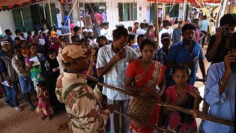 People waiting for casting their votes in Tiruchy on Thursday (Pic: Express/M K Ashok Kumar)