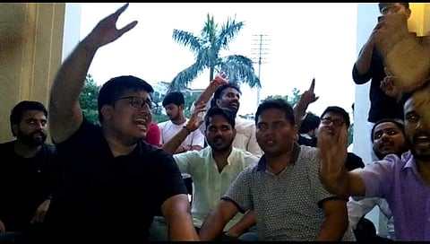 ABVP members protest against the syllabus change during the Academic Council meeting (Pic: Social Media)