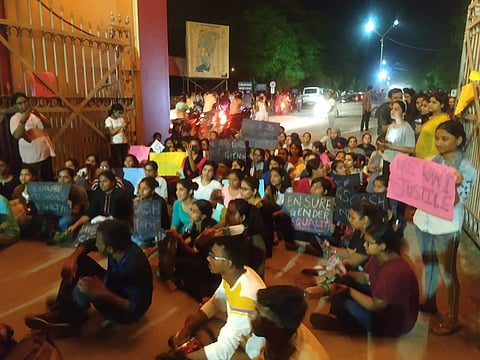 The students began a sit-in protest on Saturday night