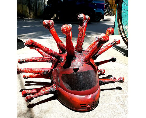 The Corona helmet that went viral| Pic: B Gowtham