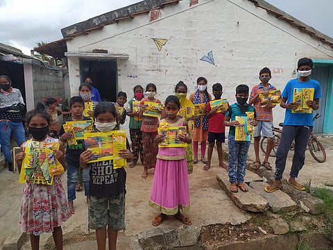 Book kits distributed to kids by Buguri Community Library (Pics: Buguri Library)