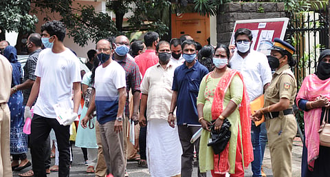 Crowd outside Toc H Public School in Kochi
