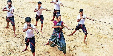 Aishwarya Manivannan practicing Silambam (Pic: TNIE)