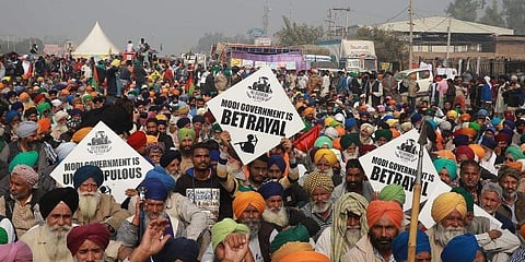 Farmers Protest at Singhu border | Pic: Express