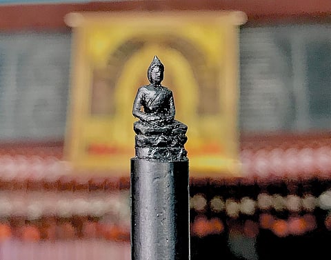 A Buddha sculpture carved by Rajkumar | Pics: Rajkumar P
