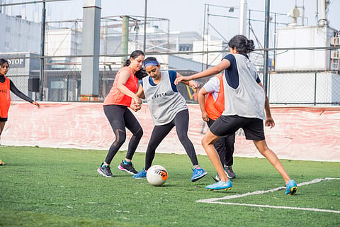 Women playing football during one of the sessions organised by Sisters in Sweat (Pictures: Sisters in Sweat)