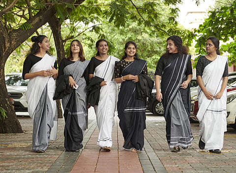 The handloom sarees are woven by traditional craftsmen