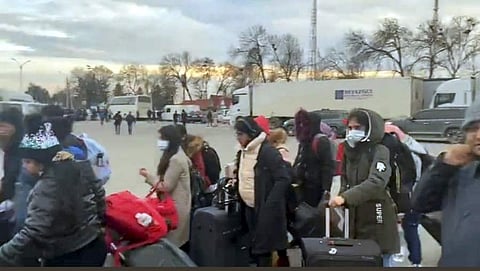 The first batch of evacuees from Ukraine reach Romania via Suceava border crossing, to travel to Bucharest for their onward journey to India (Pic: PTI/MEA)