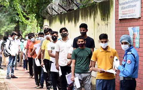 Students waiting in line to appear for NEET | Pic: EdexLive