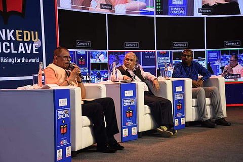 The panelists at ThinkEdu 2023 (from left) JP Gandhi, Milind Marathe and Dr Andrew Thangaraj | Pic: Express
