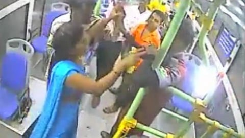woman beat up nashi city bus conductor and driver incident captured in cctv