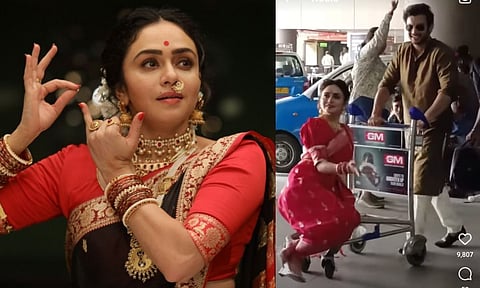amruta khanvilkar dancing at mumbai airport