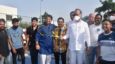 Ajit Pawar took pleasure playing tennis at Inauguration of state level competition Baramati Lawn Tennis Club