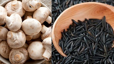 Mushrooms and black rice