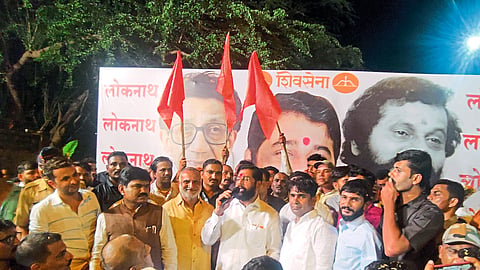 Chief Minister Eknath Shinde while guiding the citizens gathered for the reception on Friday night.