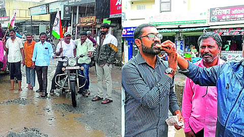 Gandhigiri agitation in Satana by Mahavikas Aghadi latest marathi news