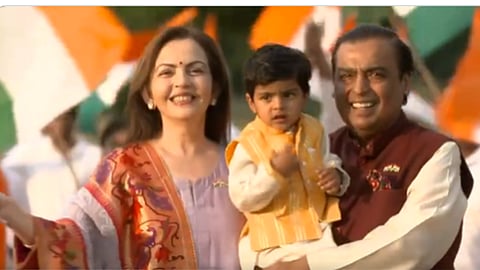 Reliance Industries chairman Mukesh Ambani along with his wife Nita Ambani and grandson Prithvi Ambani celebrates Independence Day